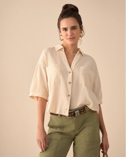 Camisa con mini escote en V para mujer