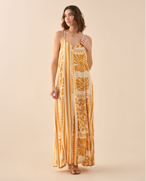 Vestido largo con escote en V para mujer