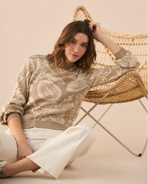 Suéter tejido de diseño cerrado para mujer