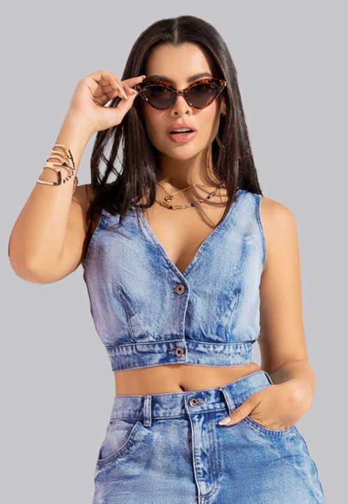 Crop Top Mujer Azul Mp 102239