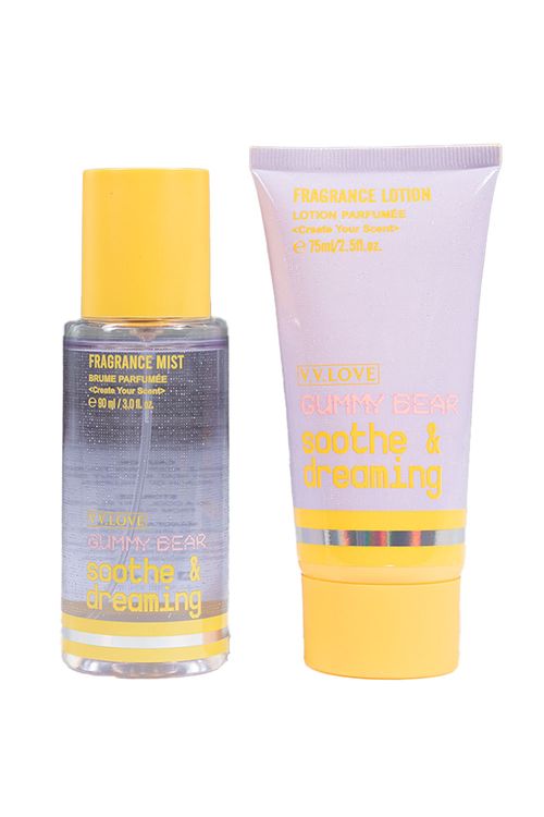 Set crema corporal 75ml + splash 90ml gummy bear shoothe and dreaming