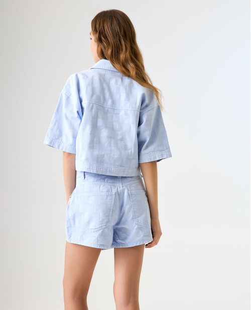 Camisa Boxy de tela texturizada a cuadros para mujer