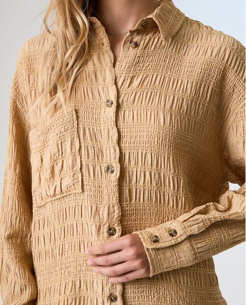 Camisa manga larga con abertura en espalda para mujer