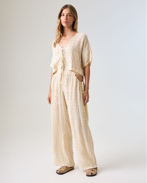 Pantalón Mom de tela con textura para mujer