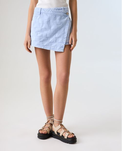 Falda short de tela con textura a cuadros para mujer