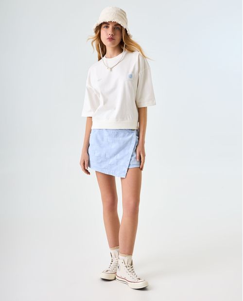 Camiseta Boxy con ruedo en rib para mujer