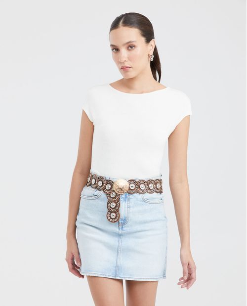 Camiseta Ajustada con Escote Tipo Ojal para Mujer