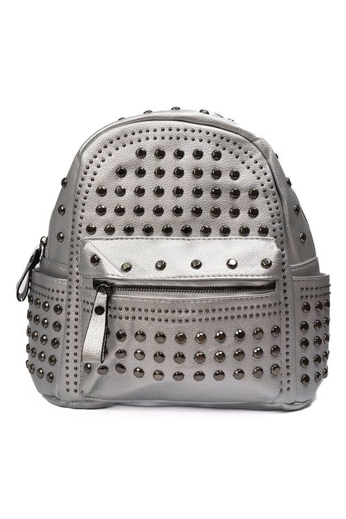 Bolso tipo morral mediano metalizado con bolsillos internos