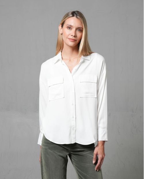 Camisa manga larga con bordado en espalda para mujer