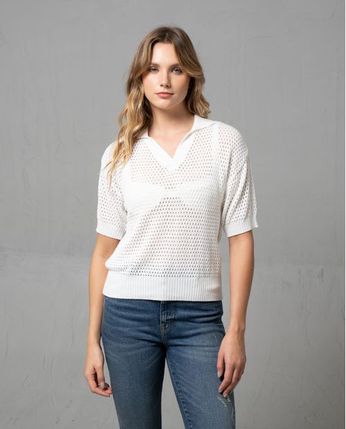 Camiseta tejida tipo polo para mujer