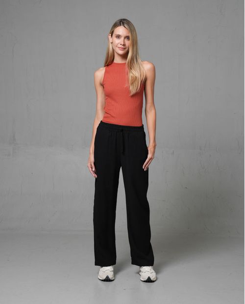 Pantalón Recto con elástico en cintura para mujer