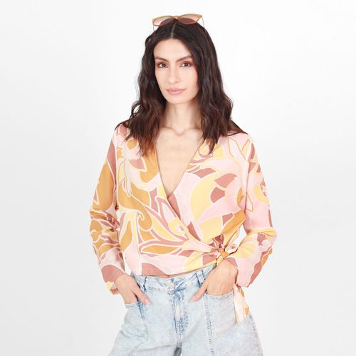 Blusa Cuello V Manga Larga con Lazo