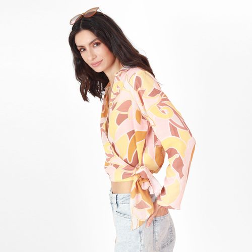 Blusa Cuello V Manga Larga con Lazo