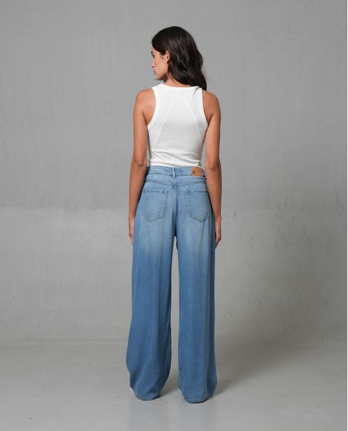 Jean Wide Leg con pinzas decorativas para mujer