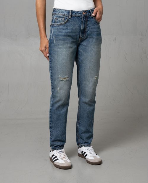Jean Mom con rotos localizados para mujer