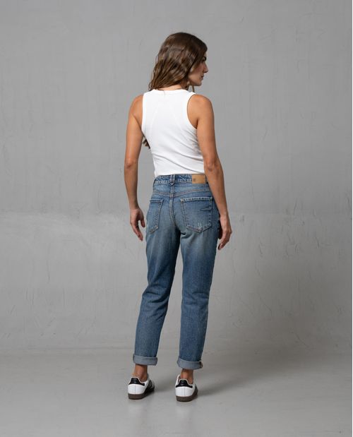 Jean Mom con rotos localizados para mujer
