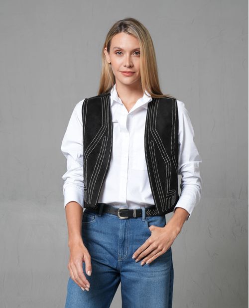 Chaleco con bordado artesanal para mujer