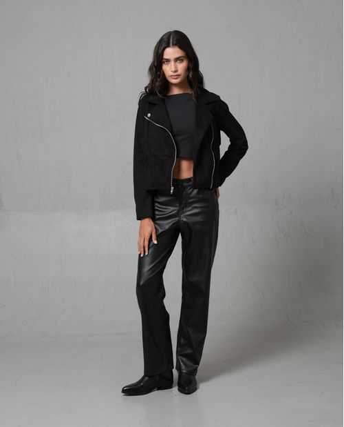 Chaqueta Biker con flecos y efecto gamuza para mujer