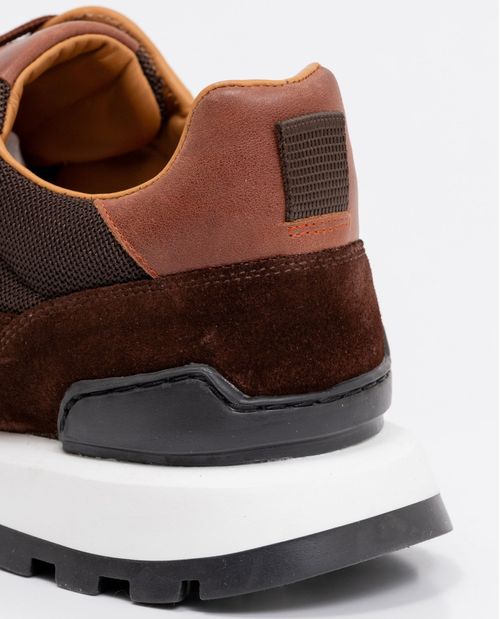 Tenis de Hombre, Estilo Runner - Cuero Gamuzado y Material Textil