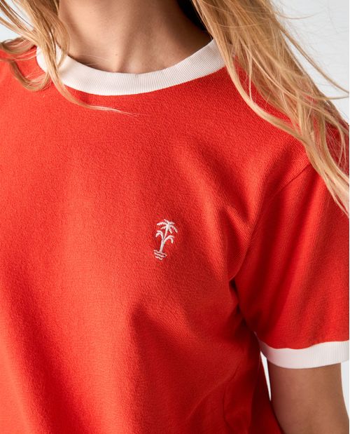 Camiseta de tela con textura y bordado para mujer