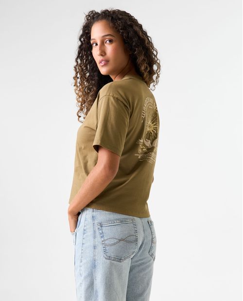 Camiseta cuello redondo con detalles bordados para mujer