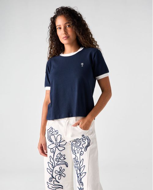 Camiseta de tela con textura y bordado para mujer