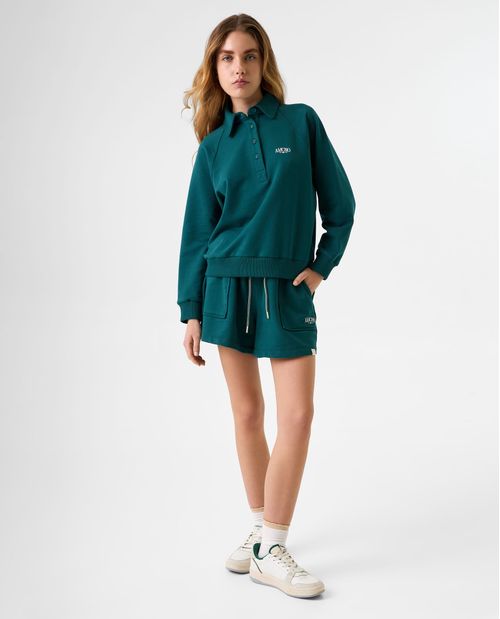 Buzo tipo polo con bordado en punto corazón para mujer