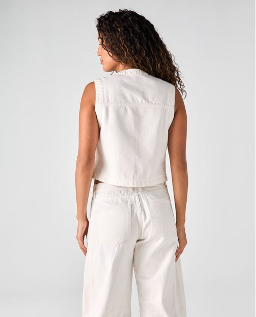 Chaleco en denim con tira para anudar para mujer