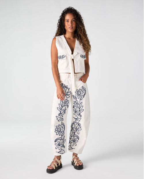 Chaleco en denim con tira para anudar para mujer