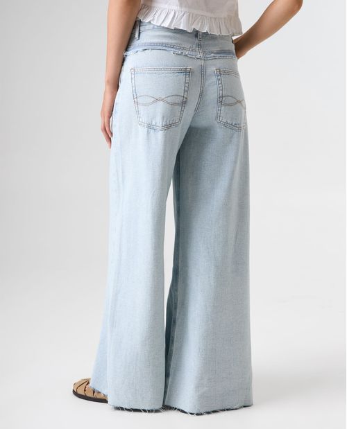 Jean Wide Leg con cortes desiguales para mujer