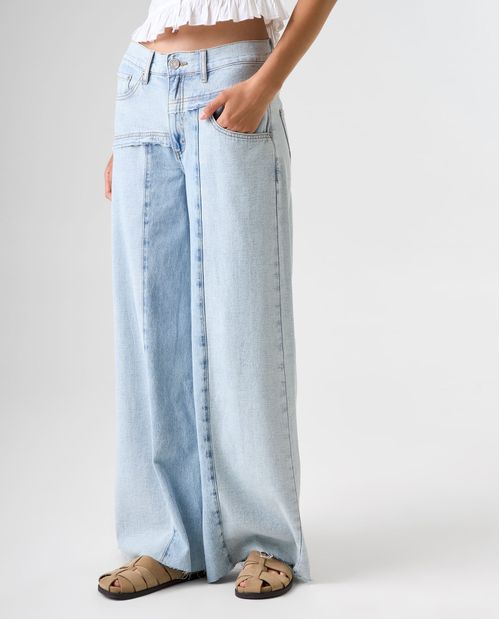 Jean Wide Leg con cortes desiguales para mujer