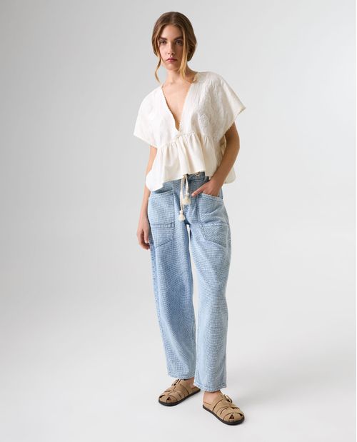Jean Barrel tipo globo para mujer