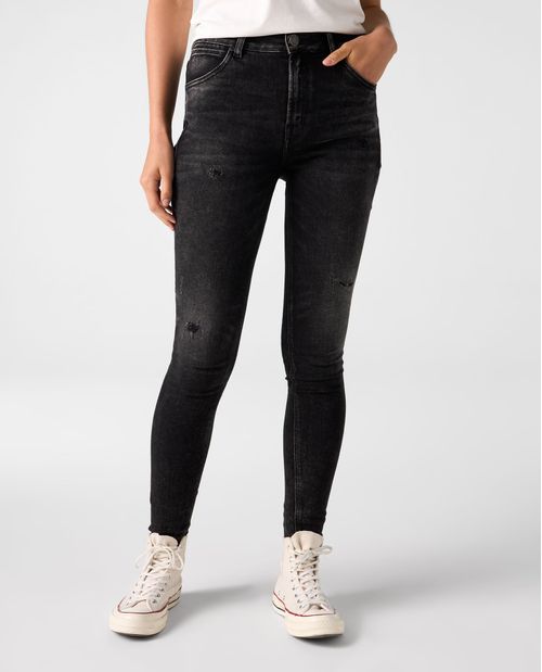Jean Jegging tiro alto negro para mujer