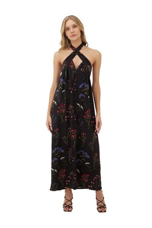 Vestido Largo Solei Estampado Floral Negro