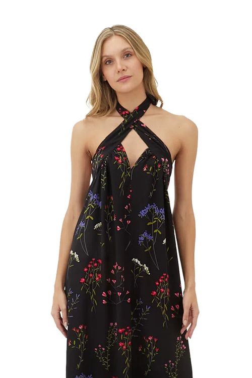 Vestido Largo Solei Estampado Floral Negro