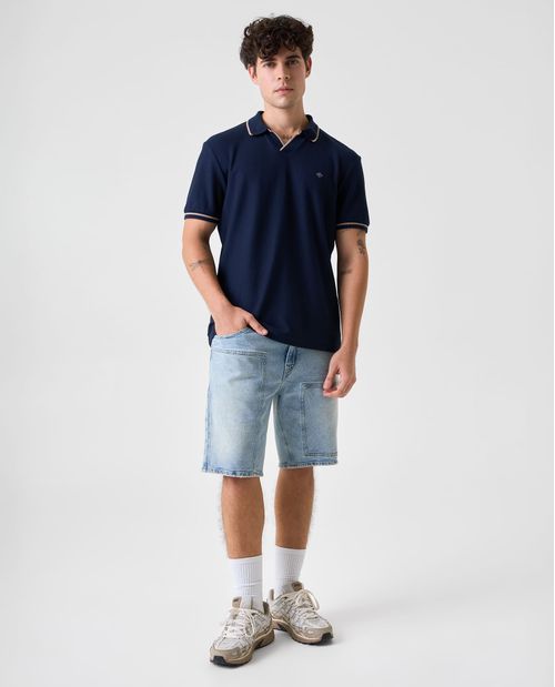 Polo Slim de cuello, puños y fajón tejidos para hombre