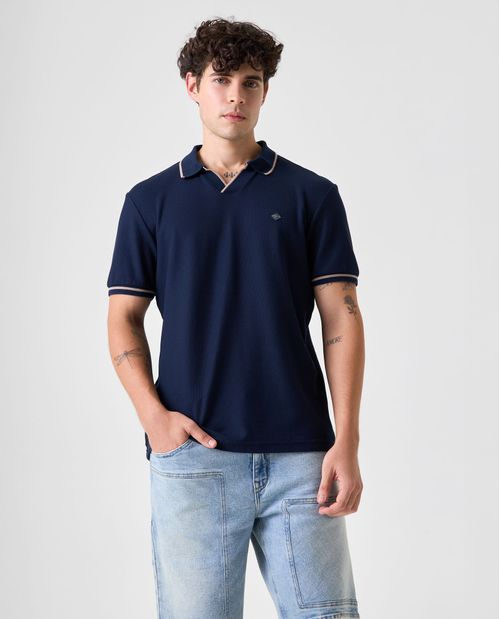 Polo Slim de cuello, puños y fajón tejidos para hombre