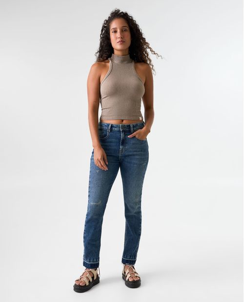 Jean Slim and Straight con ruedo al corte para mujer