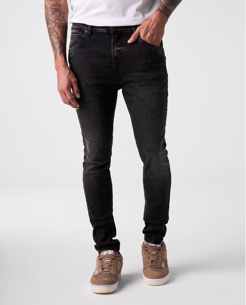 Jean Skinny negro con raspones para hombre