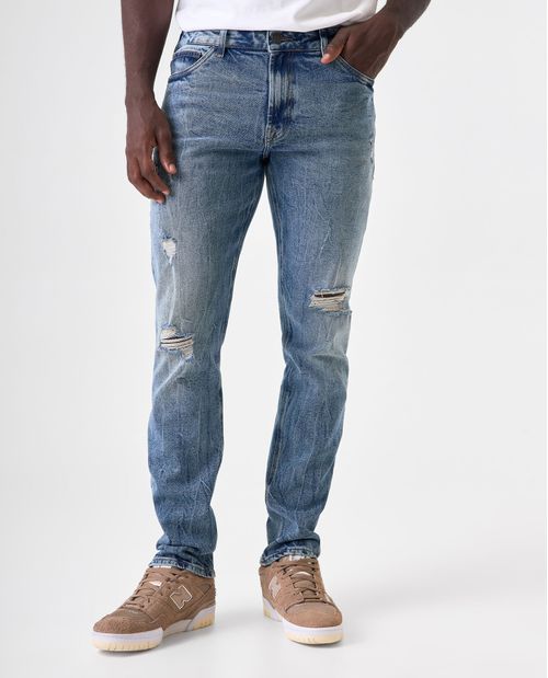 Jean Straight con rotos localizados para hombre