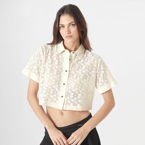 Blusa Crop Cuello Camisero Manga Corta