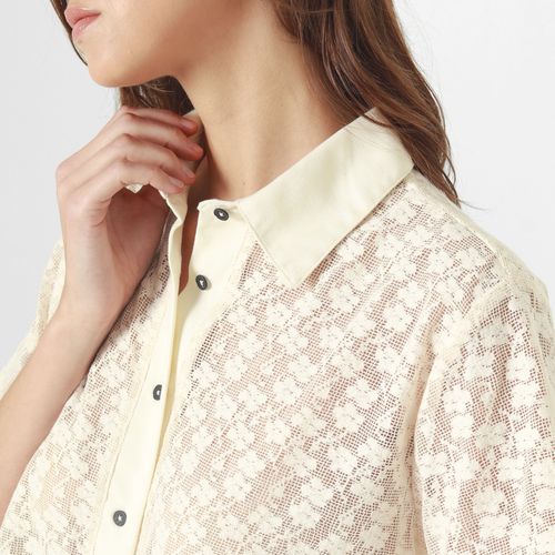 Blusa Crop Cuello Camisero Manga Corta
