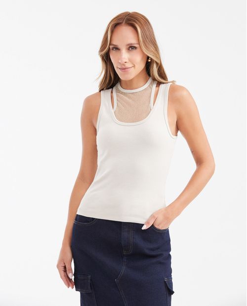 Camiseta Tipo Tank Top Doble Prenda para Mujer