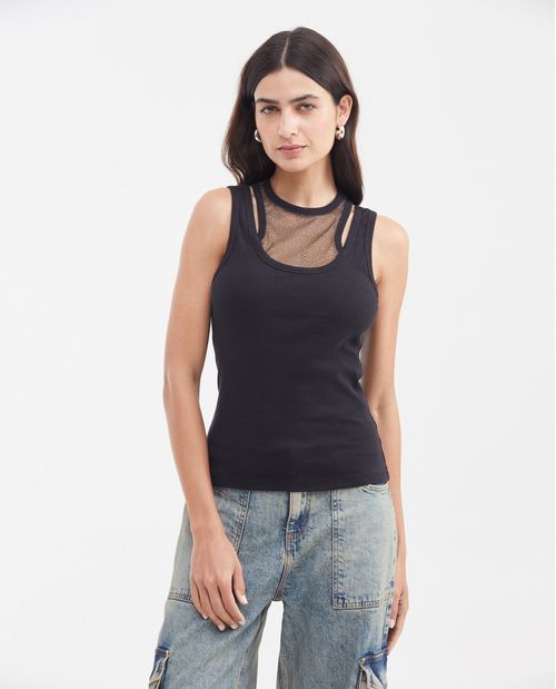 Camiseta Tipo Tank Top Doble Prenda para Mujer