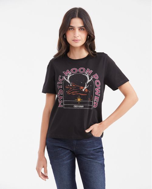 Camiseta Estampada con Detalle de Piedras para Mujer