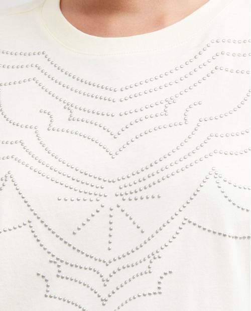 Camiseta Estampada con Gráfico en Piedras para Mujer