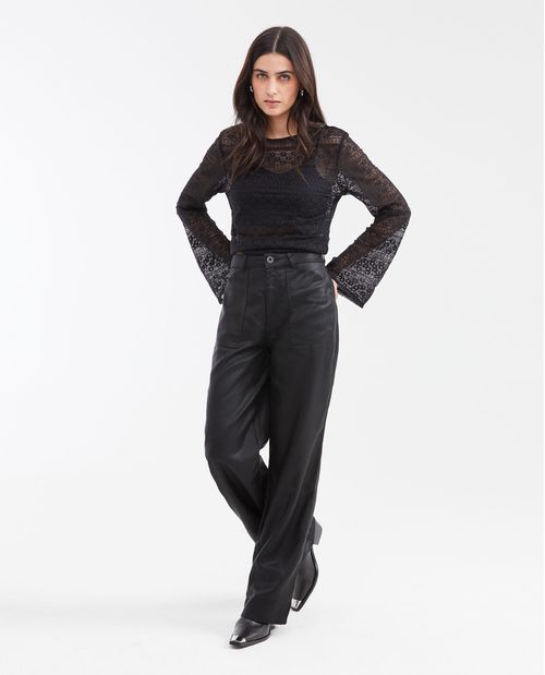 Pantalón Wide Leg con Efecto Resinado para Mujer