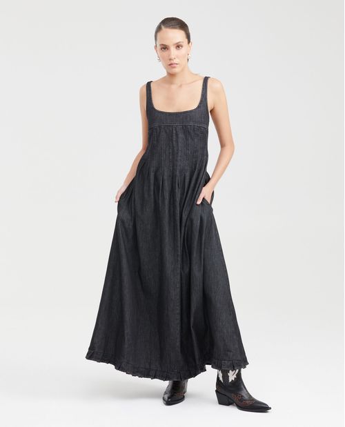 Vestido en Denim Negro con Tirantes