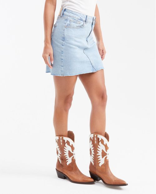 Falda Corta en Denim High Rise Azul Claro para Mujer