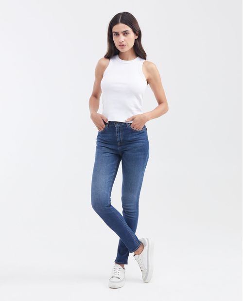 Jean High Rise Bota Skinny Azul Oscuro para Mujer